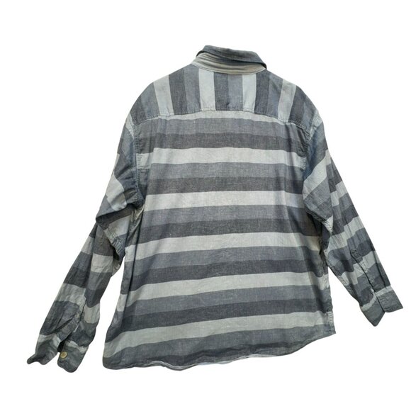 Bob Timberlake Mens  Striped Linen Blend Long Sleeve Polo Shirt XL Blue & Gray - Picture 7 of 11